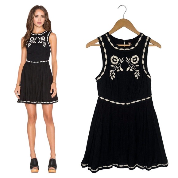 Free People Dresses & Skirts - Free People Dress Womens 2 Delightful Birds Of A Feather Embroidered Flare Black